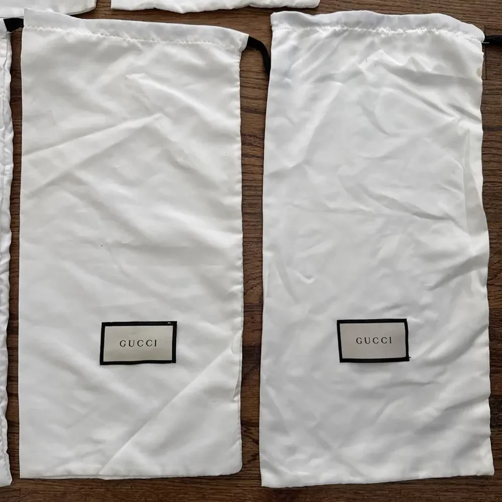 Lot of 7 Gucci White Satin Drawstring Dust Bags for Shoes Accessories 17x8”